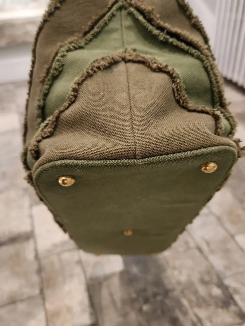 Chanel Canvas Chevron Cuba Patchwork Shopper Tote Khaki